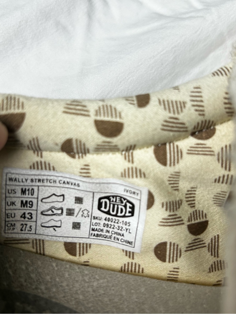 Hey Dude Cream and Brown Patterned Canvas Slip-Ons - Picture 2 of 7